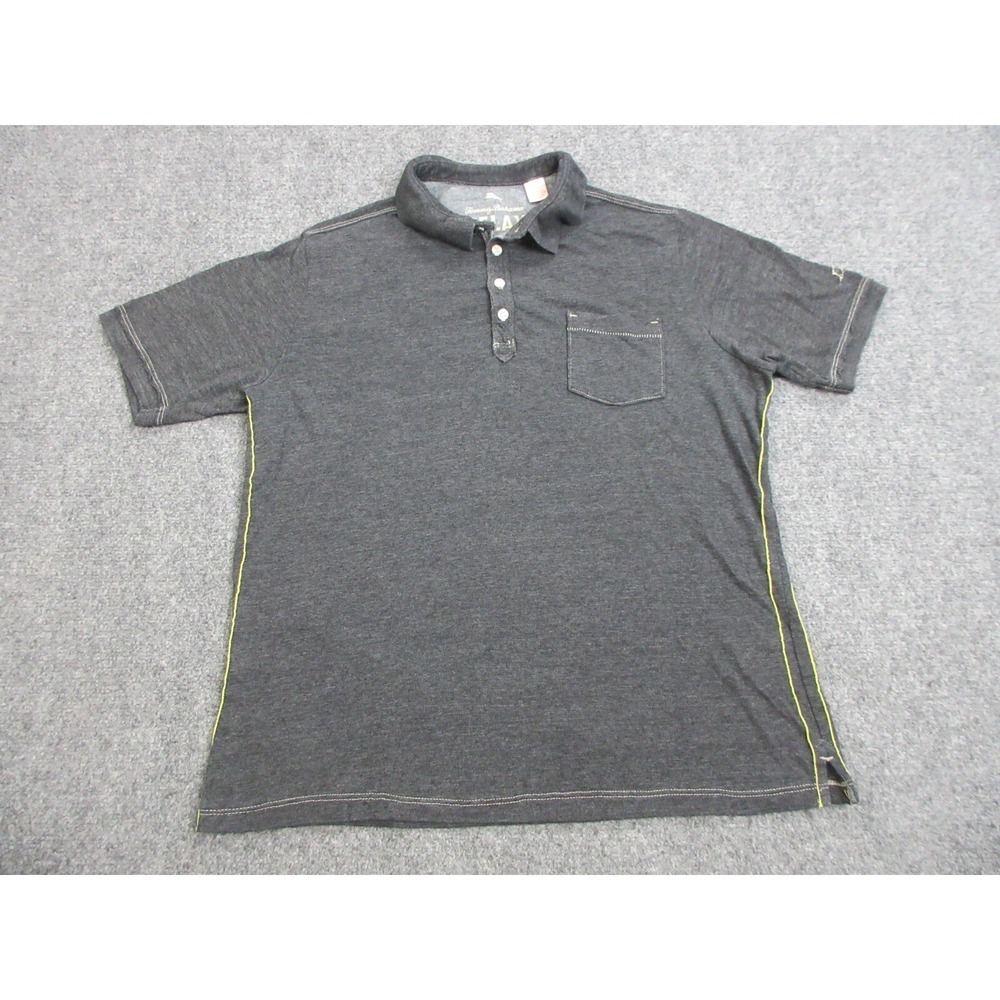 Tommy Bahama Relax Polo Shirt Mens M Gray Jersey Knit Pocket Logo Short Sleeve